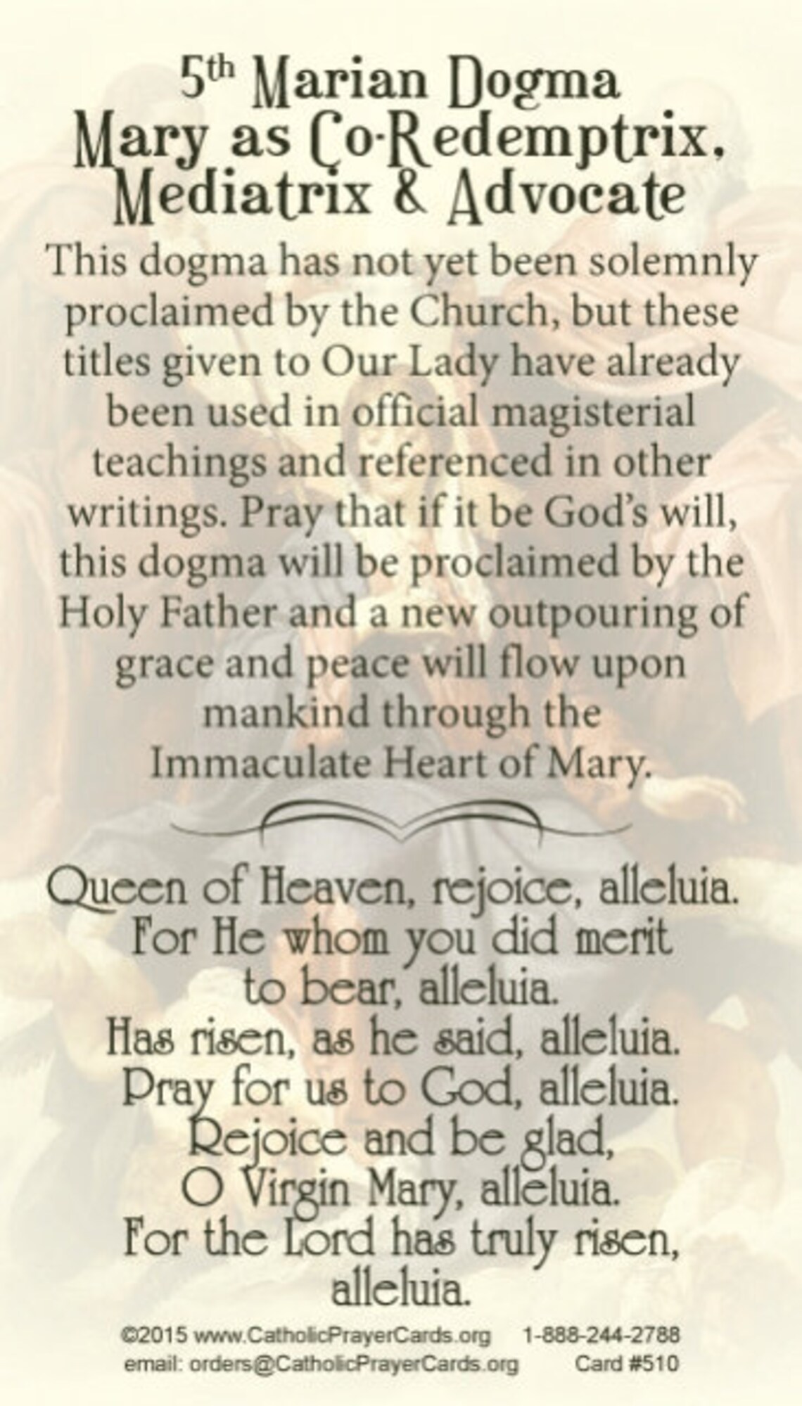 MEDIATRIX 5th Marian Dogma Card Saint English Prayer Card Etsy