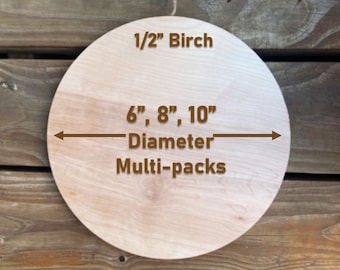 6", 8", 10" Unfinished Wood Craft Circles, 1/2" Thick Birch Plywood, Multi packs