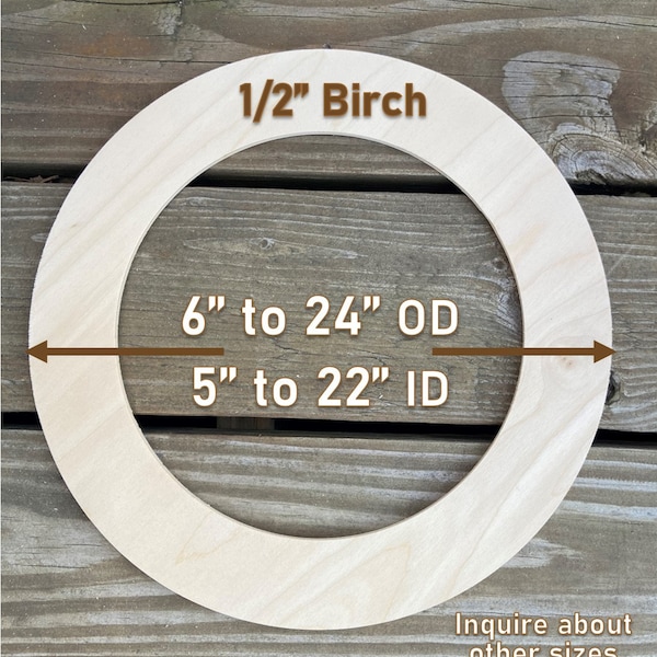 6" to 24" Unfinished Wood Craft Rings, 1/2" Thick Birch Plywood