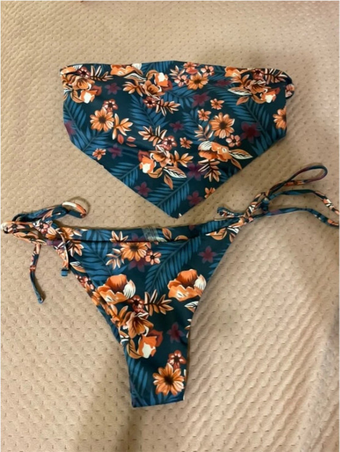 Paisley Hanky Hem Bandeau Tie Side Bikini Swimsuit Boho | Etsy