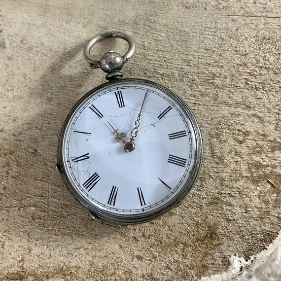 Antique Unmarked Fine Silver Pocket Watch for Parts P… Gem