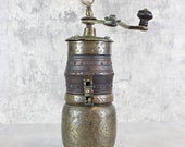 Vintage Brass Wood Turkish Manual Coffee Grinder Beaded Beads Mill Primitive