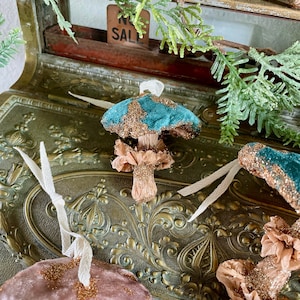 Handmade Velvet Magic Mushroom Christmas Tree Ornaments Sustainably Sourced | Winter Holiday Decor | Goblincore Cottagecore