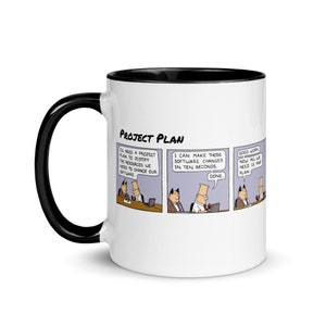 Tazza a fumetti Dilbert - Pianificazione del progetto, progresso e modifiche al software / Divertente tazza da caffè per ufficio