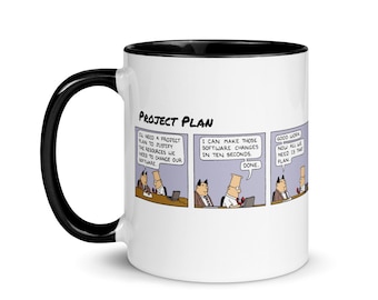 Dilbert Comic Mug - Project Planning, Progress & Software Changes | Funny Office Coffee Cup