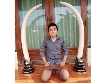Pair of large faux tusk elephant resin, handcraft ornament for household, shrine ,altar table décor_version013