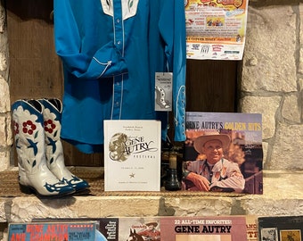 Bluebird Western Cowboy boots matching Shirt by Scully.  Gene Autry Centennial Museum, Poster, Book, LP Record Collection
