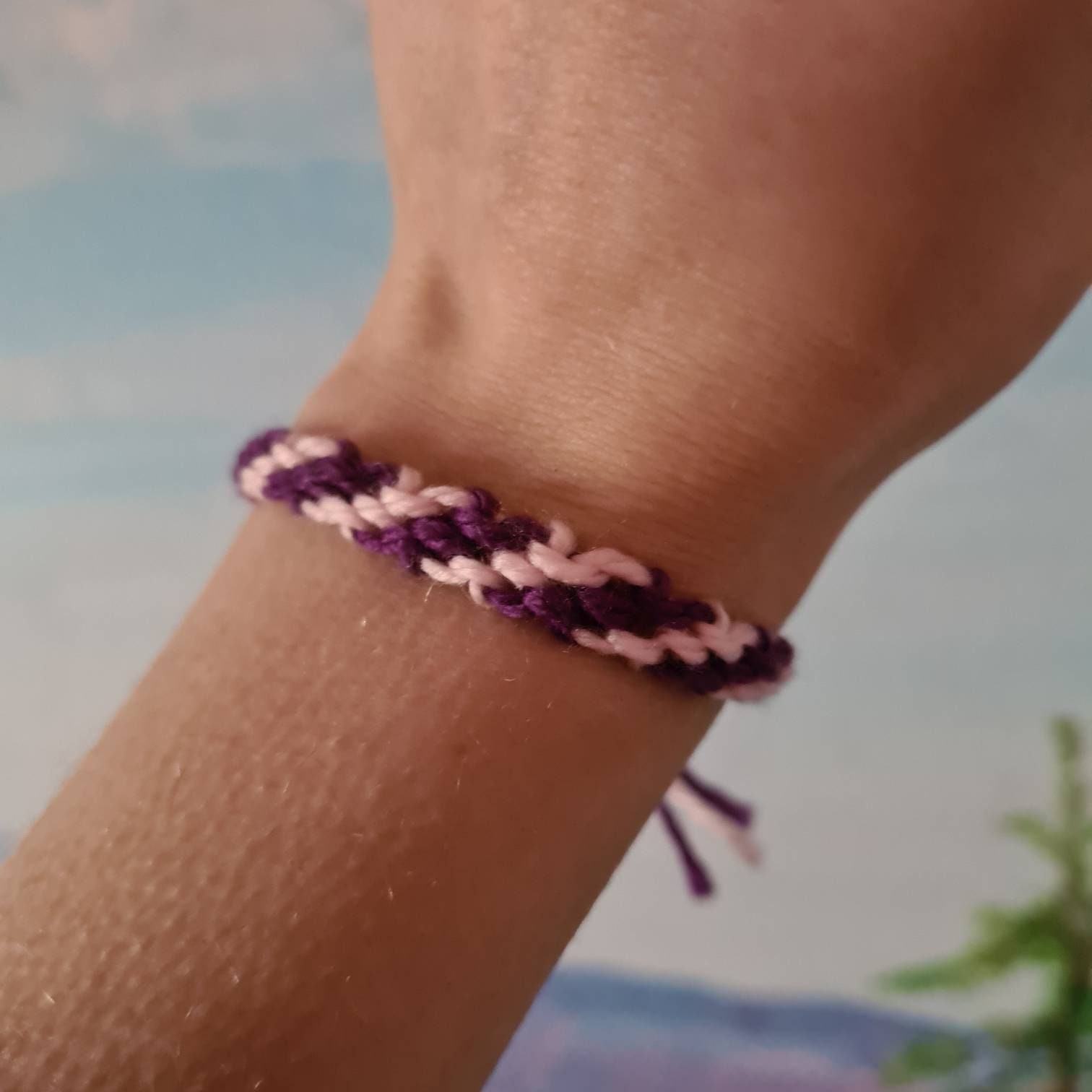 Pink and Purple Friendship Bracelet in a Candy Stripe Design 