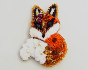 Homemade fox brooch pin, Gift, Cute pin