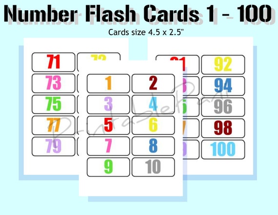number flash cards printable flash cards 1 100 pdf etsy