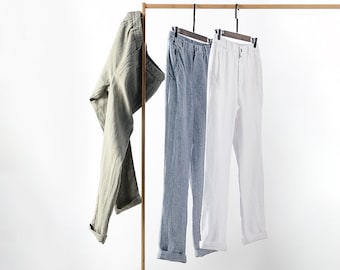 Men's linen pants with pockets, 100% linen pants men, Men beach pants, Summer linen pants for men,