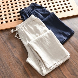 Men’s Linen relaxed pants outfit, Casual Linen trousers men, Men’s linen pants outfit, Men beach pants