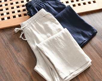 Men’s Linen relaxed pants outfit, Casual Linen trousers men, Men’s linen pants outfit, Men beach pants