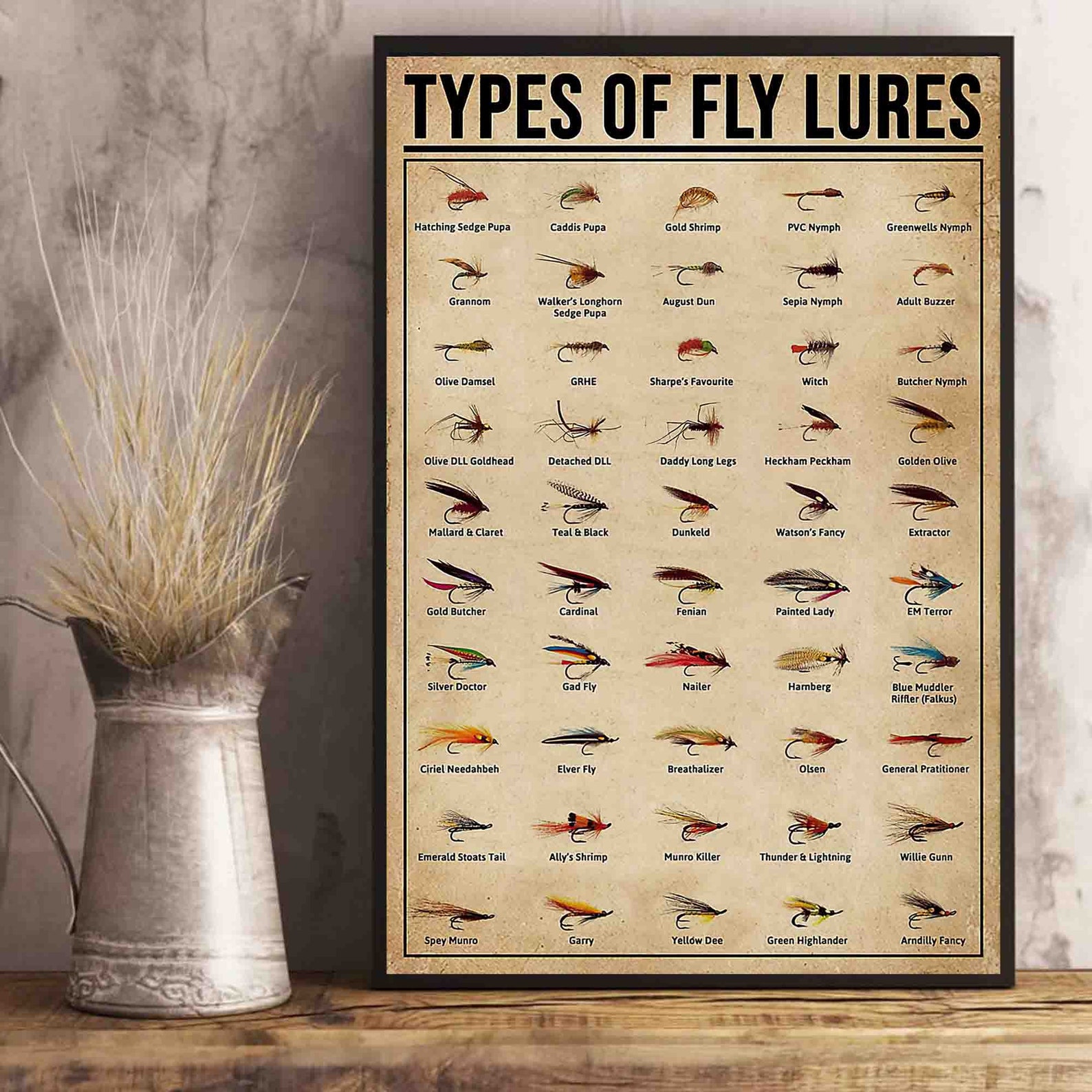 Types Of Fly Lures Poster Fly Fishing Poster Vintage Fly Etsy