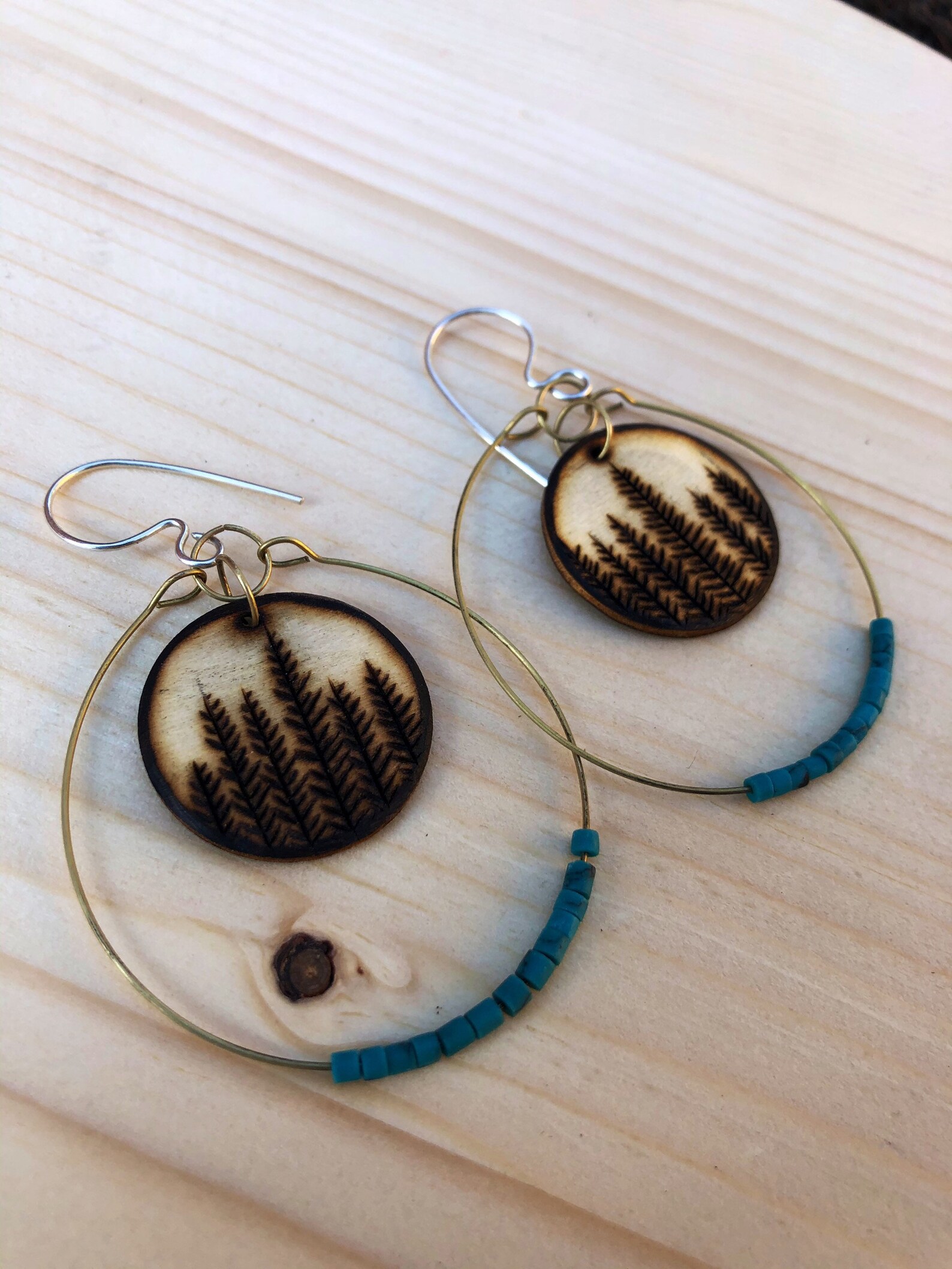 Wood burn tree earrings Etsy