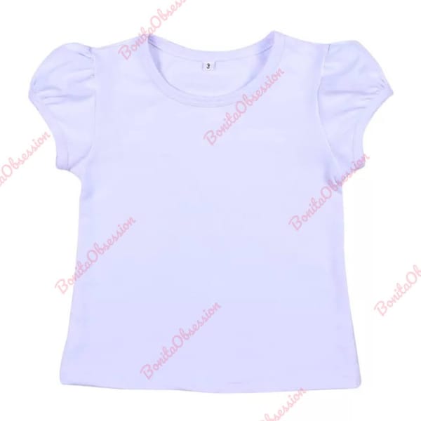 Eco friendly Girls Blank Puffed Sleeve T-shirt, EMBROIDERY BLANKS, Htv vinyl blanks, 100% combed cotton, white puff sleeves,