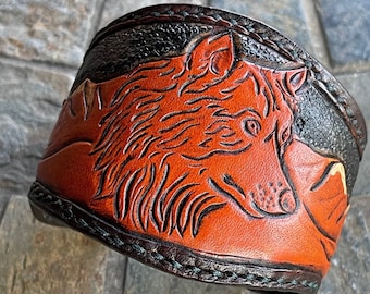 Mountain Wolf Leather Cuff (SPECIAL ORDER)