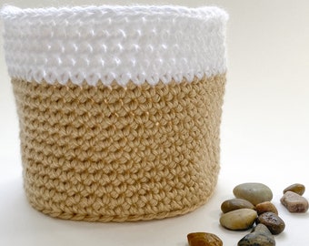 Beige and White Hay Basket