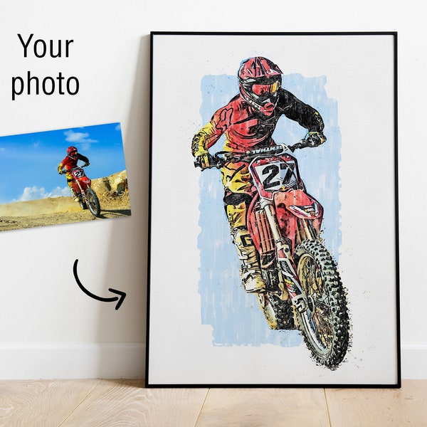 Custom Motocross Sketch Digital Painting from Your Photo | Custom MX Poster or Canvas | Dirt Bike Art Gift | Rider's Lair