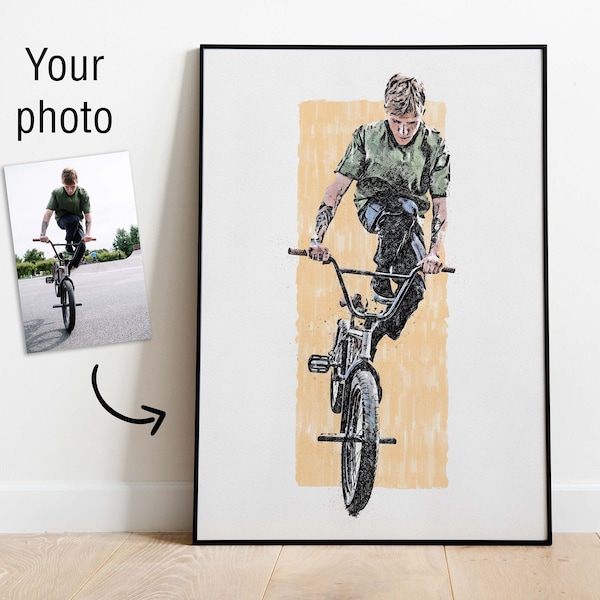 Custom BMX Sketch Digital Painting from Your Photo | Personalized BMX Poster or Canvas | BMX Art Gift | Rider's Lair