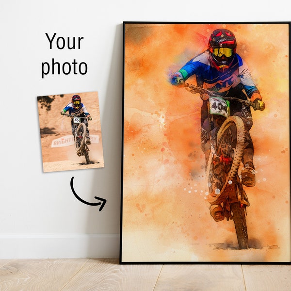 Custom MTB Watercolor Digital Painting Poster from Your Photo | Custom Mountain Biker Poster | Mountain Bike Art Gift | Rider's Lair