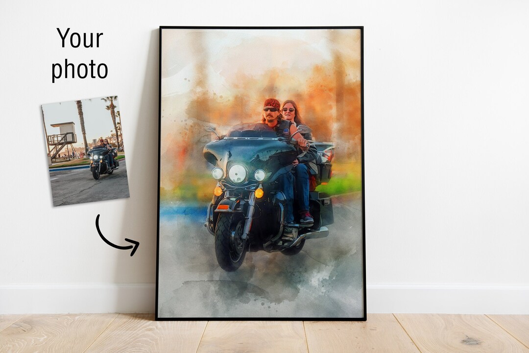 Custom Biker Watercolor Digital Painting From Your Photo Custom