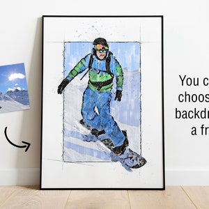 Custom Snowboard Sketch Digital Painting from Your Photo Snowboard Poster or Canvas Snowboarding Art Gift Rider's Lair image 5