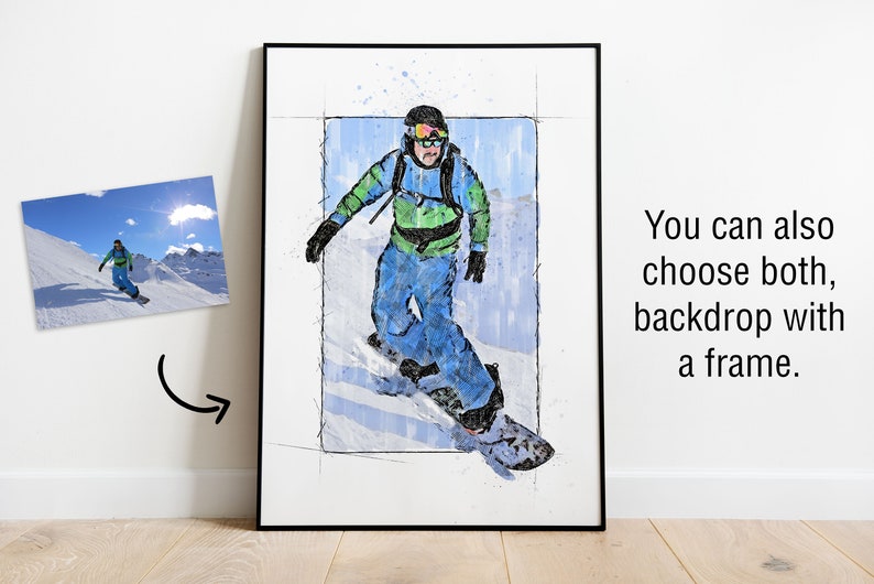 Custom Snowboard Sketch Digital Painting from Your Photo Snowboard Poster or Canvas Snowboarding Art Gift Rider's Lair image 5