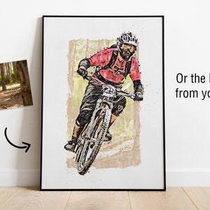 Custom MTB Sketch Digital Painting from Your Photo Custom Mountain Biker Poster or Canvas Mountain Bike Art Gift Rider's Lair image 3