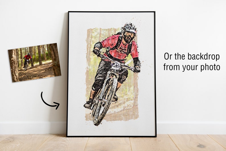 Custom MTB Sketch Digital Painting from Your Photo Custom Mountain Biker Poster or Canvas Mountain Bike Art Gift Rider's Lair image 3