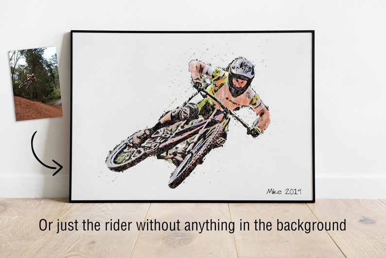 Custom MTB Sketch Digital Painting from Your Photo Custom Mountain Biker Poster or Canvas Mountain Bike Art Gift Rider's Lair image 6