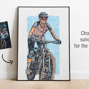 Custom MTB Sketch Digital Painting from Your Photo Custom Mountain Biker Poster or Canvas Mountain Bike Art Gift Rider's Lair image 2