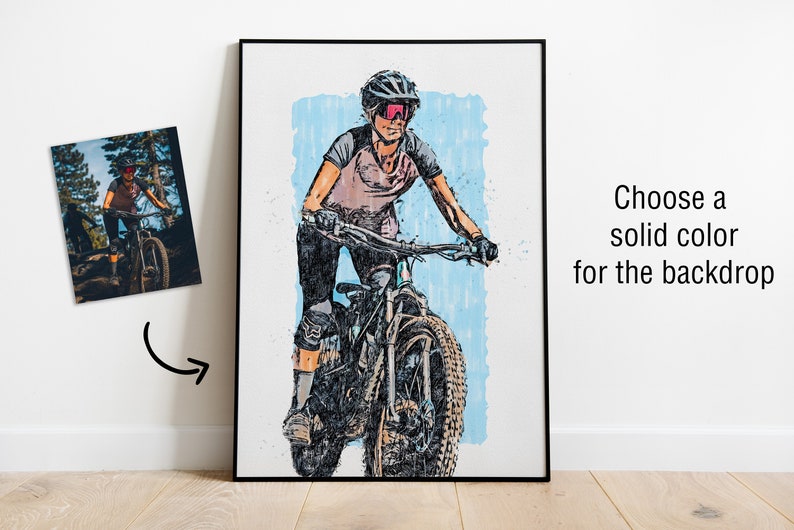 Custom MTB Sketch Digital Painting from Your Photo Custom Mountain Biker Poster or Canvas Mountain Bike Art Gift Rider's Lair image 2