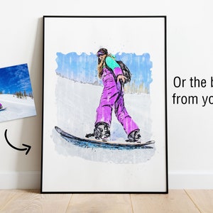 Custom Snowboard Sketch Digital Painting from Your Photo Snowboard Poster or Canvas Snowboarding Art Gift Rider's Lair image 3