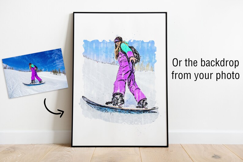 Custom Snowboard Sketch Digital Painting from Your Photo Snowboard Poster or Canvas Snowboarding Art Gift Rider's Lair image 3