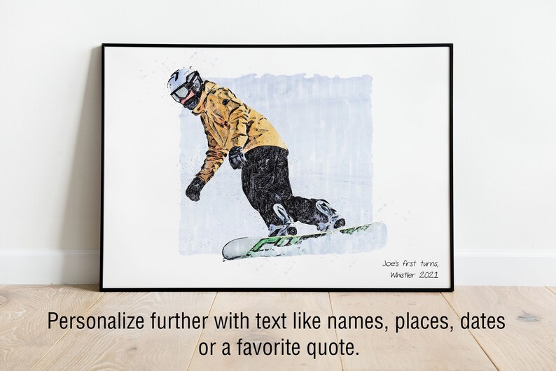 Custom Snowboard Sketch Digital Painting from Your Photo Snowboard Poster or Canvas Snowboarding Art Gift Rider's Lair image 7