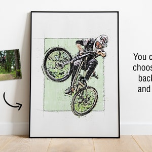 Custom MTB Sketch Digital Painting from Your Photo Custom Mountain Biker Poster or Canvas Mountain Bike Art Gift Rider's Lair image 5
