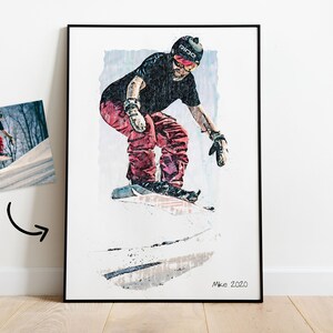 Custom Snowboard Sketch Digital Painting from Your Photo Snowboard Poster or Canvas Snowboarding Art Gift Rider's Lair image 8