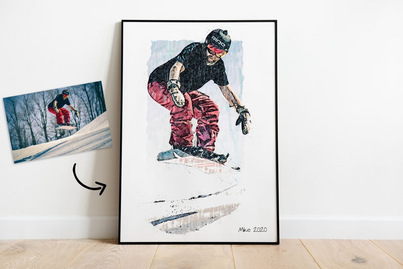 Custom Snowboard Sketch Digital Painting from Your Photo Snowboard Poster or Canvas Snowboarding Art Gift Rider's Lair image 8