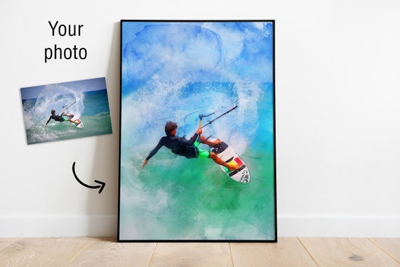 Peinture numérique aquarelle de kitesurf personnalisée à partir de votre  photo Affiche ou toile de kitesurf personnalisée Cadeau d'art de kitesurf  Repaire du cavalier -  Canada