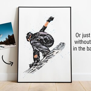 Custom Snowboard Sketch Digital Painting from Your Photo Snowboard Poster or Canvas Snowboarding Art Gift Rider's Lair image 6