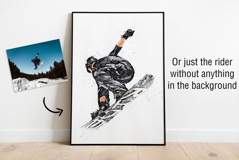 Custom Snowboard Sketch Digital Painting from Your Photo Snowboard Poster or Canvas Snowboarding Art Gift Rider's Lair image 6