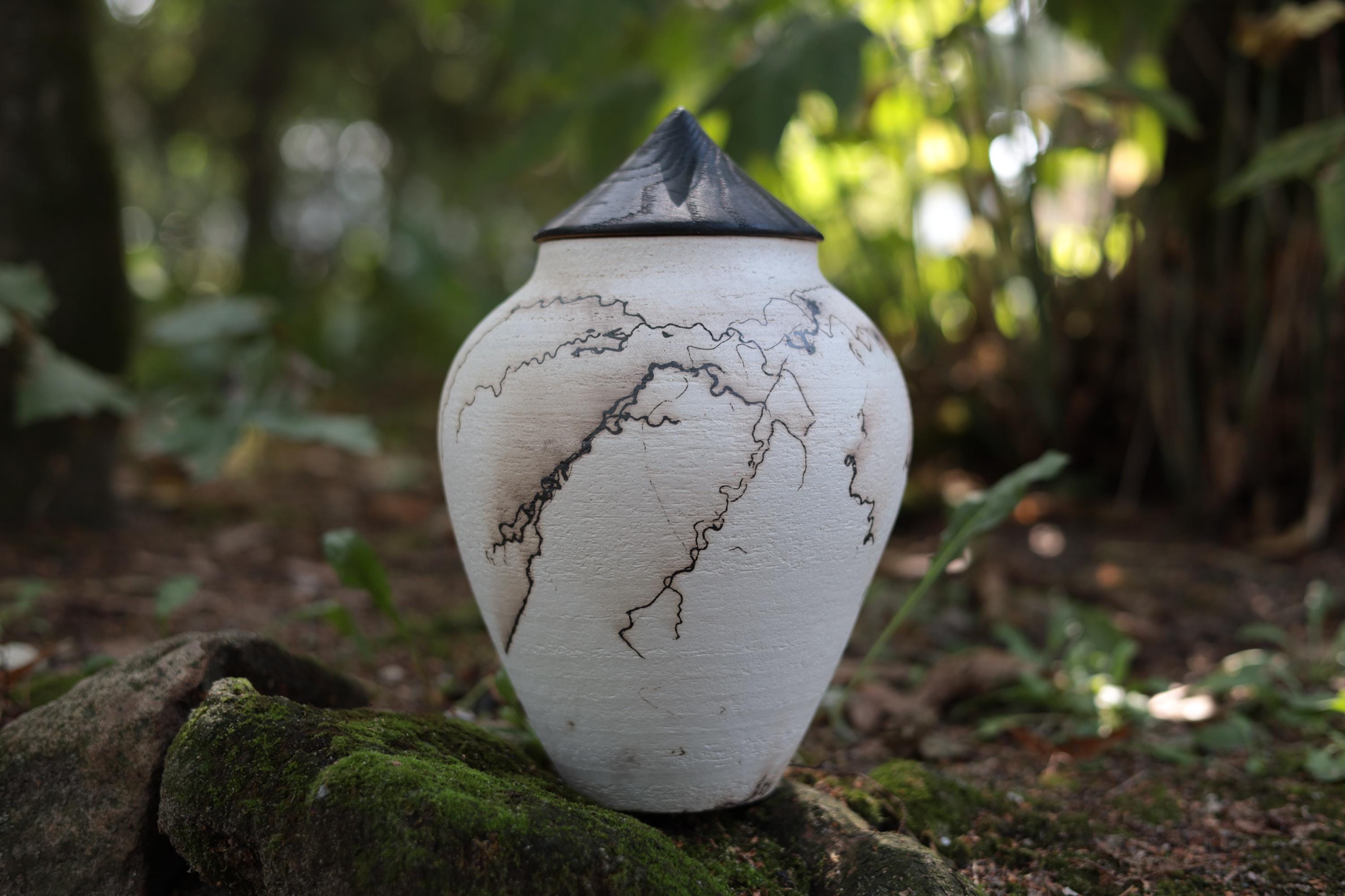 India Raku Creamy White Raku Ceramic Cremation Urn Raku With Oak Lid- Handmade Art ...