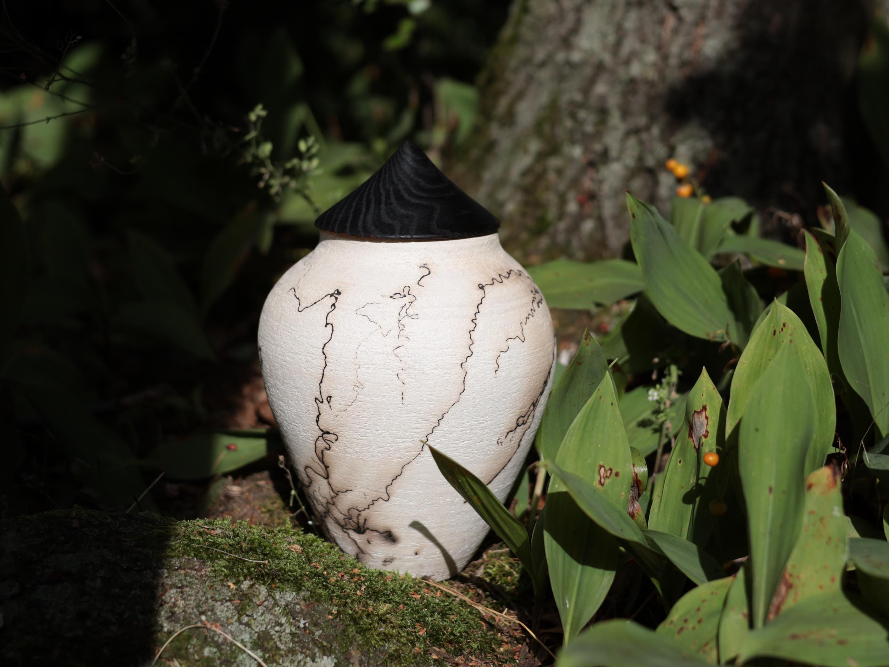 India Raku Creamy White Raku Ceramic Cremation Urn Raku With Oak Lid- Handmade Art ...