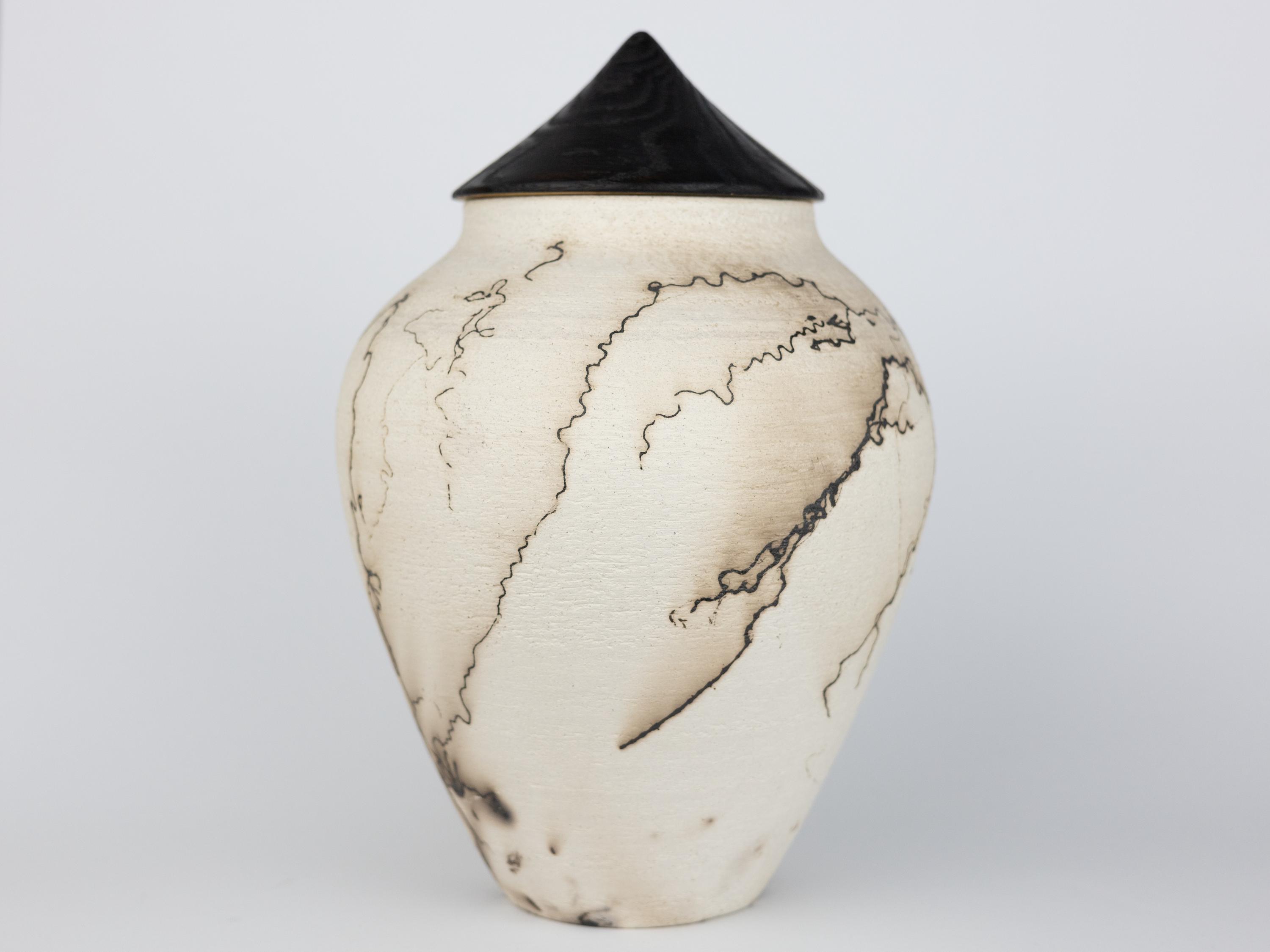 India Raku Creamy White Raku Ceramic Cremation Urn Raku With Oak Lid- Handmade Art ...