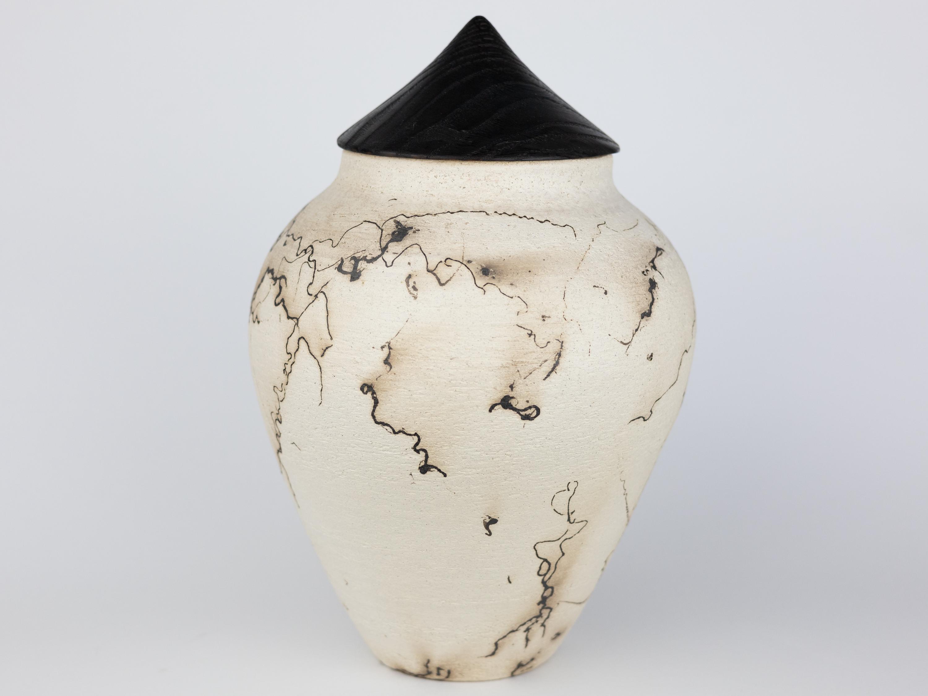 India Raku Creamy White Raku Ceramic Cremation Urn Raku With Oak Lid- Handmade Art ...