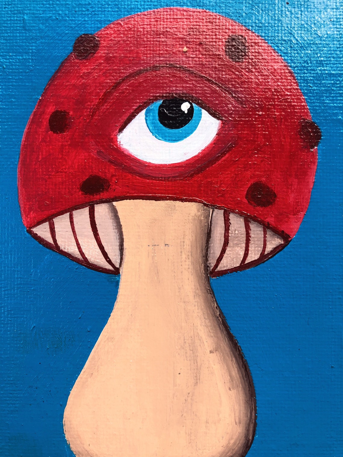 Surreal red mushroom psychedelic eyeball acrylic painting Etsy