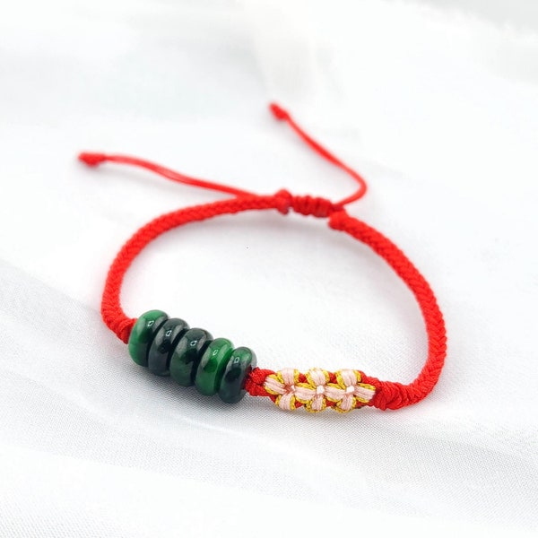 Jade Blossom Flower Braided Bracelet, Wheel Beaded Bracelet Gift Is A Lucky Gift For Girls, Unique Style Of Peach Blossom Bracelet