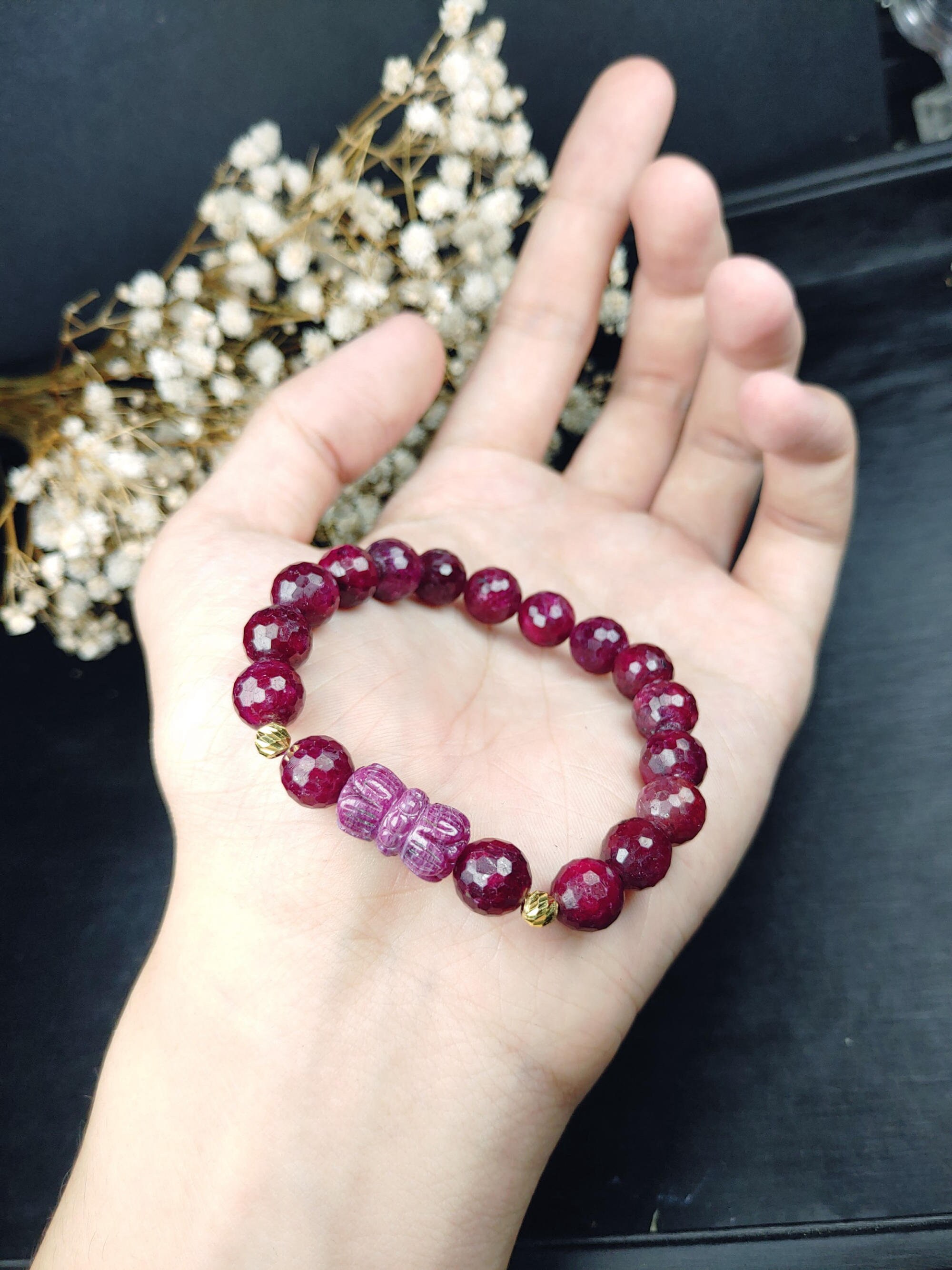 Ruby Beaded Bracelet Ruby Polygon Cut Beaded Bracelet Africa