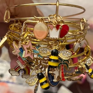 Silver and gold bangles with charms stackable bangles
